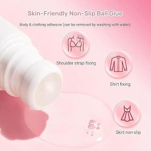 Non-Slip Clothing Adhesive – Body & Fabric Glue Roll-On for Anti-Slip, Anti-Exposure Fix | Gentle on Skin, Sweat-Resistant, Invisible Hold for Dresses, Socks, Straps, & More