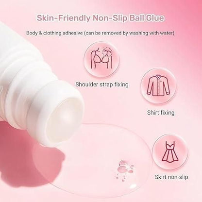 Non-Slip Clothing Adhesive – Body & Fabric Glue Roll-On for Anti-Slip, Anti-Exposure Fix | Gentle on Skin, Sweat-Resistant, Invisible Hold for Dresses, Socks, Straps, & More